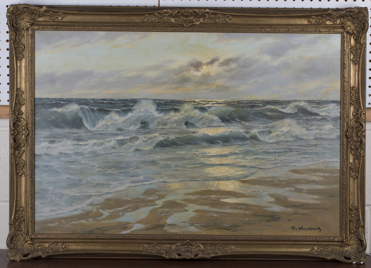 Patrick von Kalckreuth - Coastal View with Rolling Waves, mid-20th century oil on canvas, signed, - Image 4 of 4