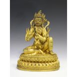 A Chinese gilt bronze figure of a bodhisattva, mark of Yongle but probably 20th century, modelled in