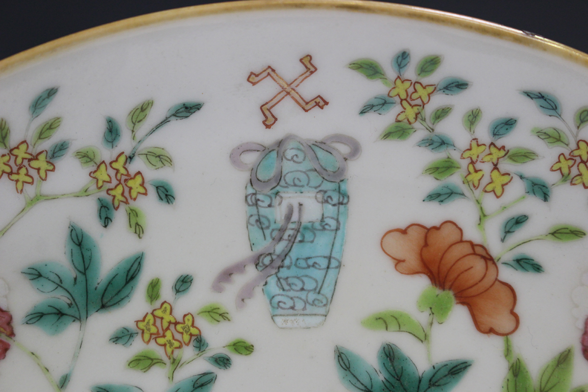 A Chinese famille rose porcelain saucer dish, mark of Daoguang but probably late 19th century, the - Image 4 of 8