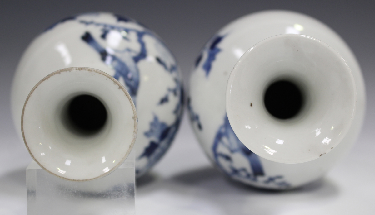 A pair of Chinese blue and white porcelain bottle vases, late 19th century, each ovoid body and - Image 10 of 13