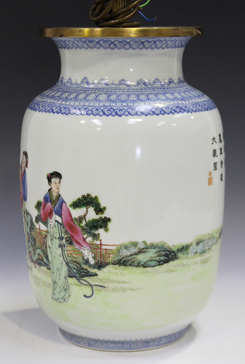 A Chinese famille rose porcelain vase, mark of Qianlong but probably Republic period, the swollen - Image 10 of 11