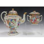 A Chinese Canton famille rose porcelain teapot and cover, mid-19th century, painted with figures and