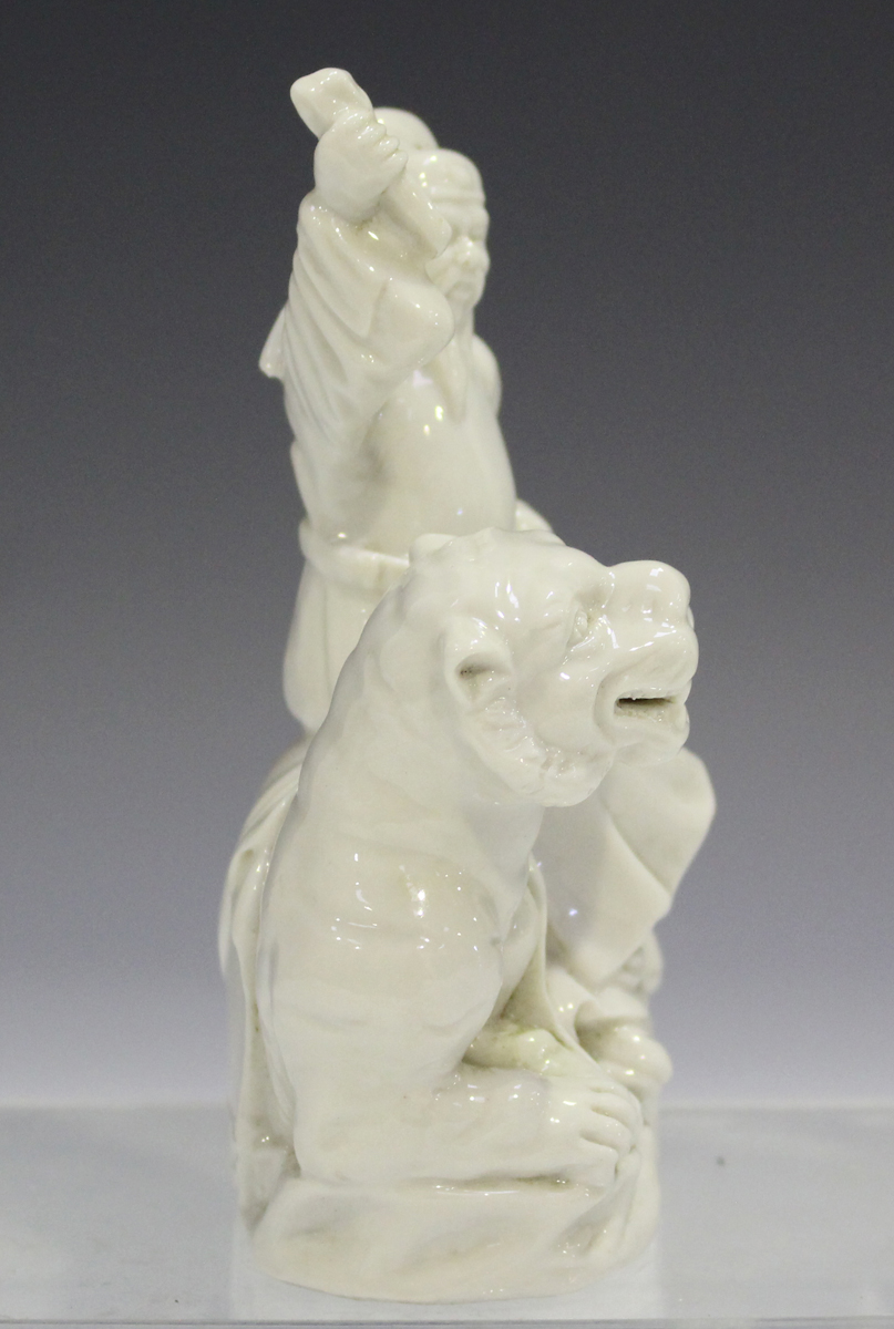 A Chinese blanc-de-Chine figure group, 20th century, modelled as an immortal seated on the back of a - Image 7 of 9