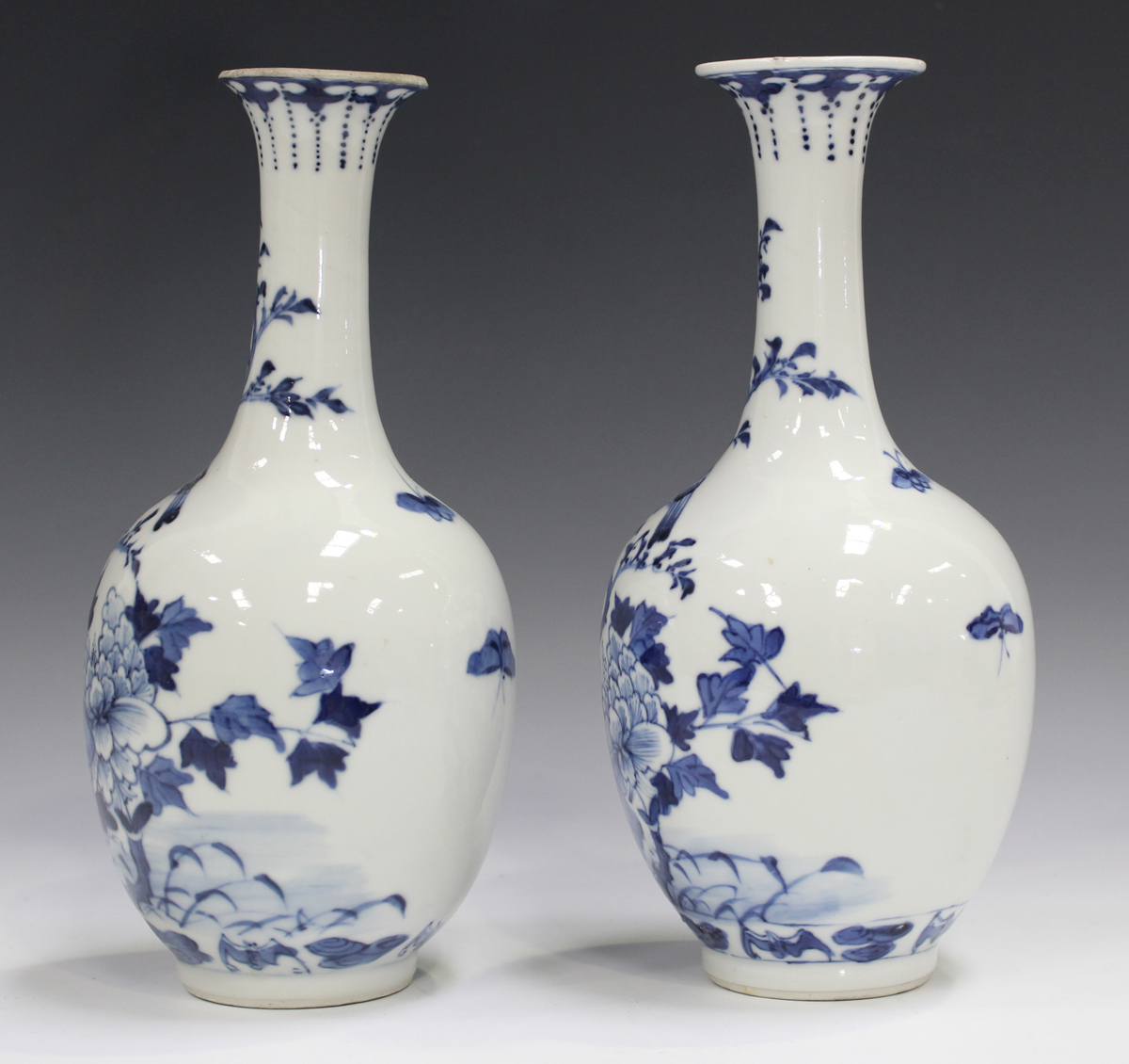 A pair of Chinese blue and white porcelain bottle vases, late 19th century, each ovoid body and - Image 13 of 13