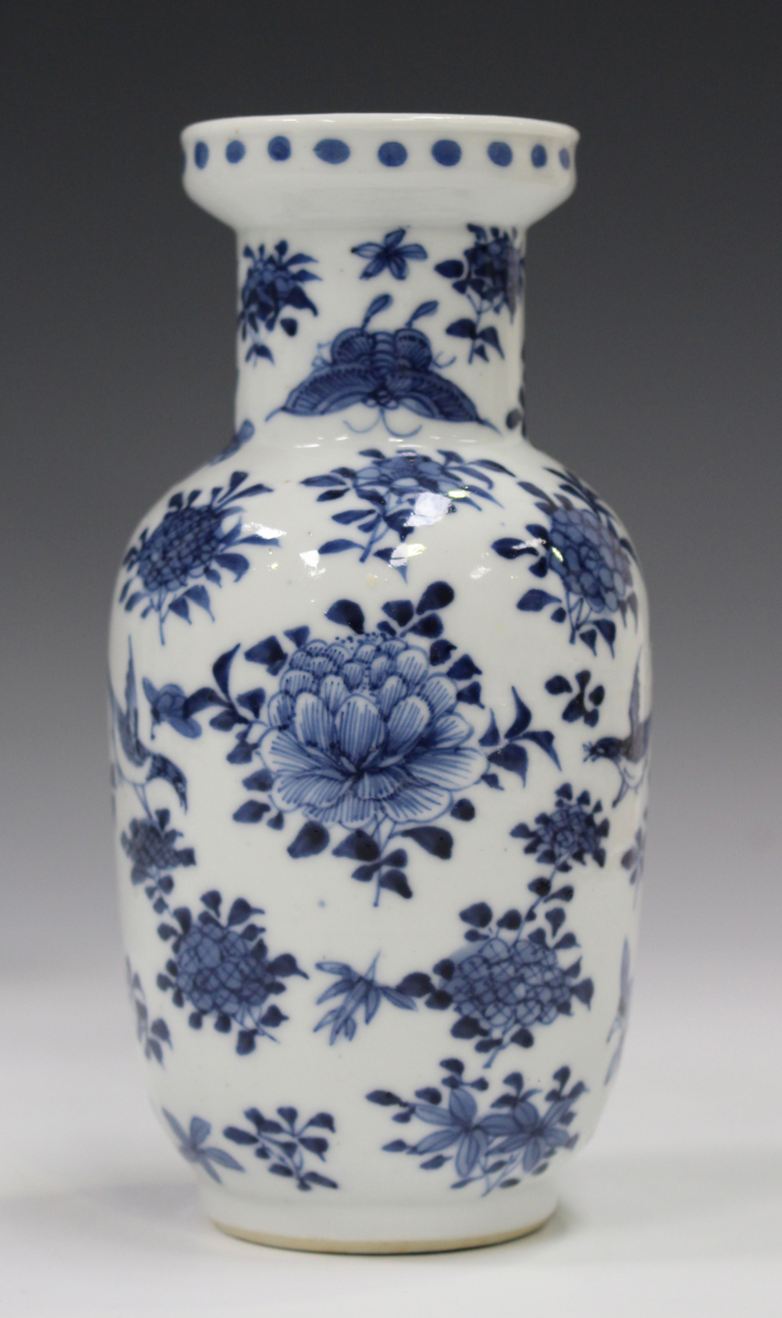 A Chinese blue and white porcelain baluster vase, mark of Kangxi but late 19th century, painted with - Image 11 of 22