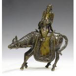 A Chinese brown patinated bronze incense burner, Qing dynasty, modelled as a detachable immortal