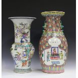 Two Chinese famille rose porcelain vases, modern, each painted with figural scenes, heights 46cm and