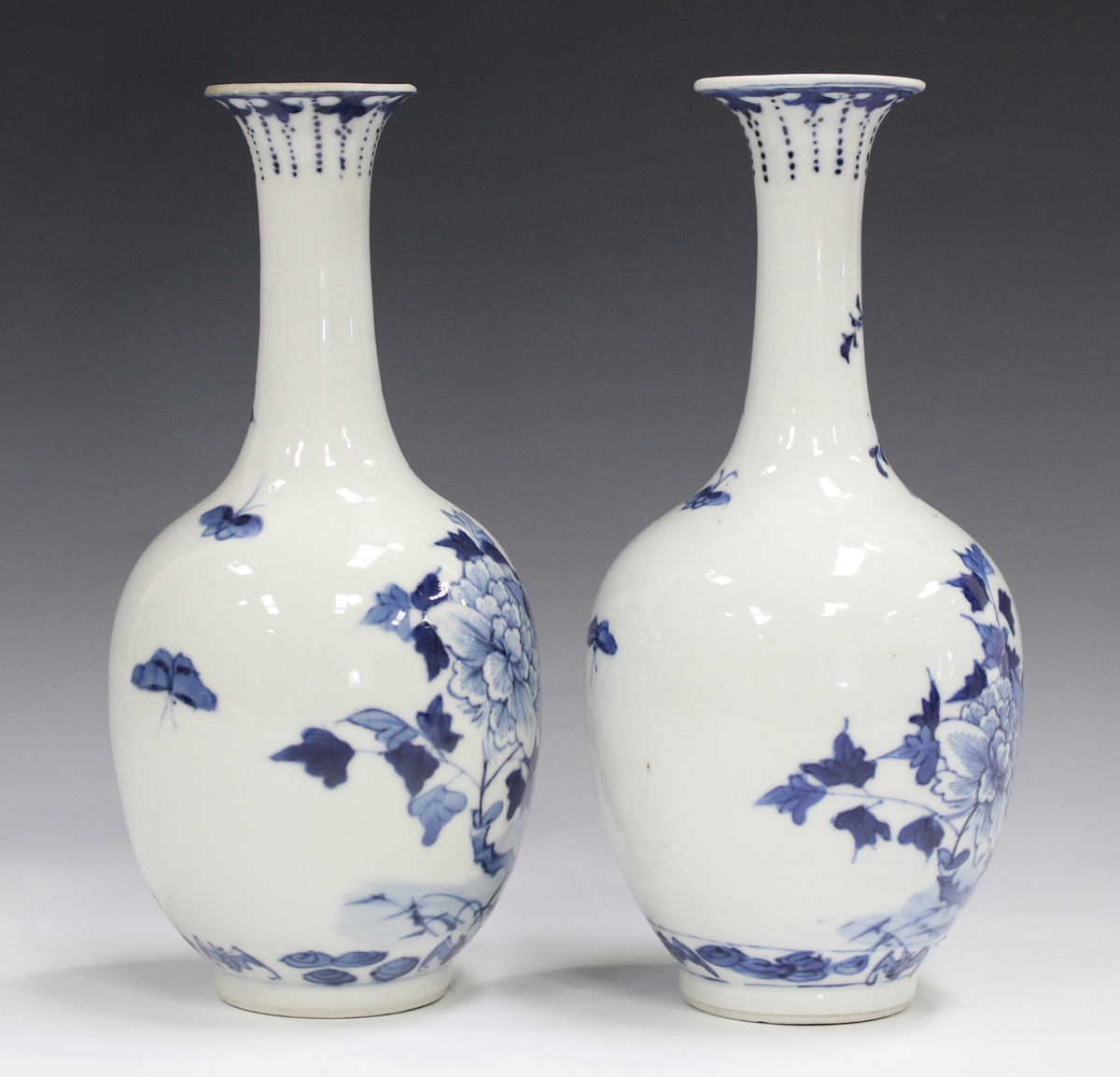 A pair of Chinese blue and white porcelain bottle vases, late 19th century, each ovoid body and - Image 12 of 13