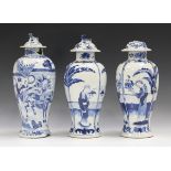 A pair of Chinese blue and white porcelain vases and covers, mark of Kangxi but late 19th century,