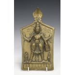An Indian bronze Shiva plaque, 18th century, cast in relief with the standing deity, height 23cm.
