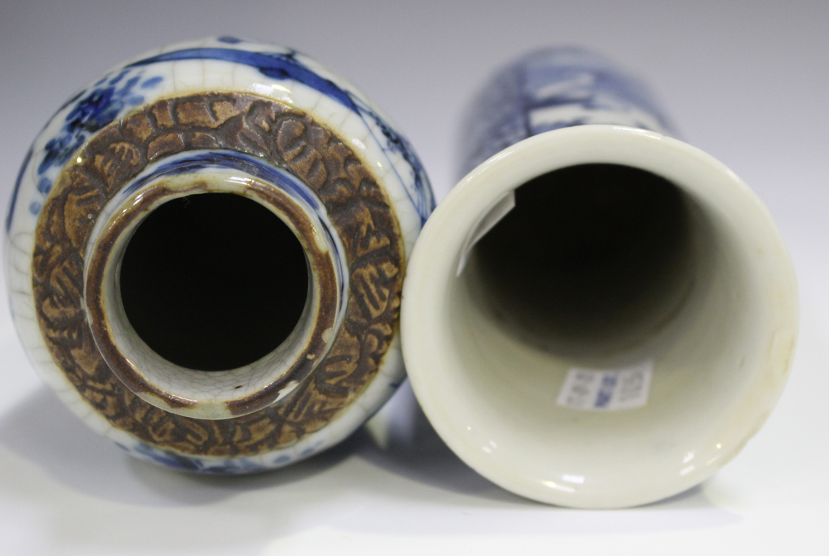 A Chinese blue and white porcelain baluster vase, mark of Kangxi but late 19th century, painted with - Image 5 of 22