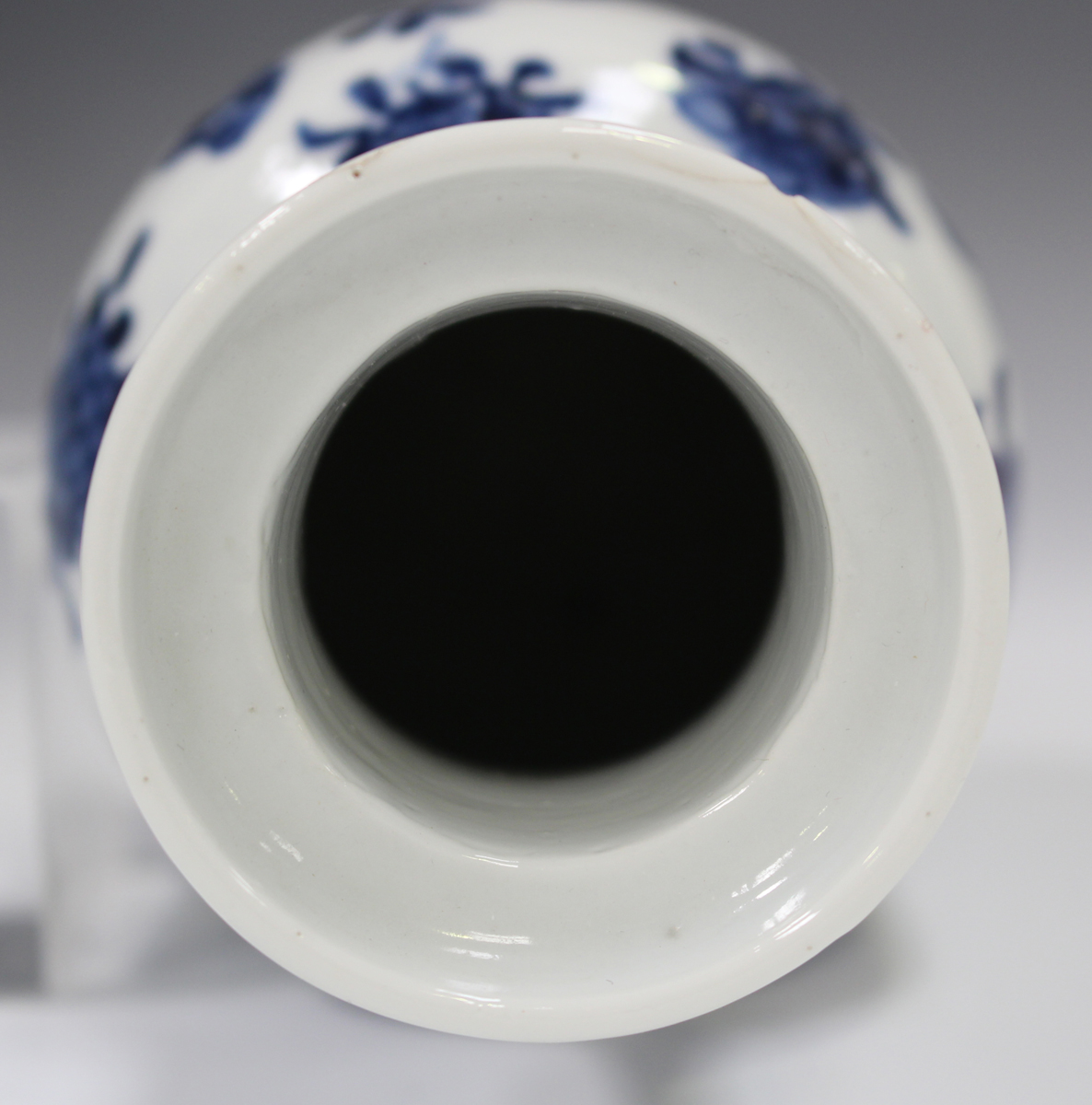 A Chinese blue and white porcelain baluster vase, mark of Kangxi but late 19th century, painted with - Image 10 of 22