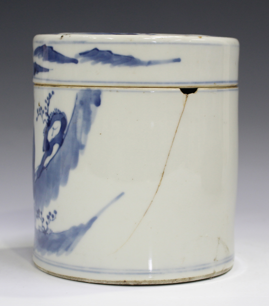 A Chinese blue and white export porcelain ginger jar, Kangxi period, painted with prunus, height - Image 13 of 22