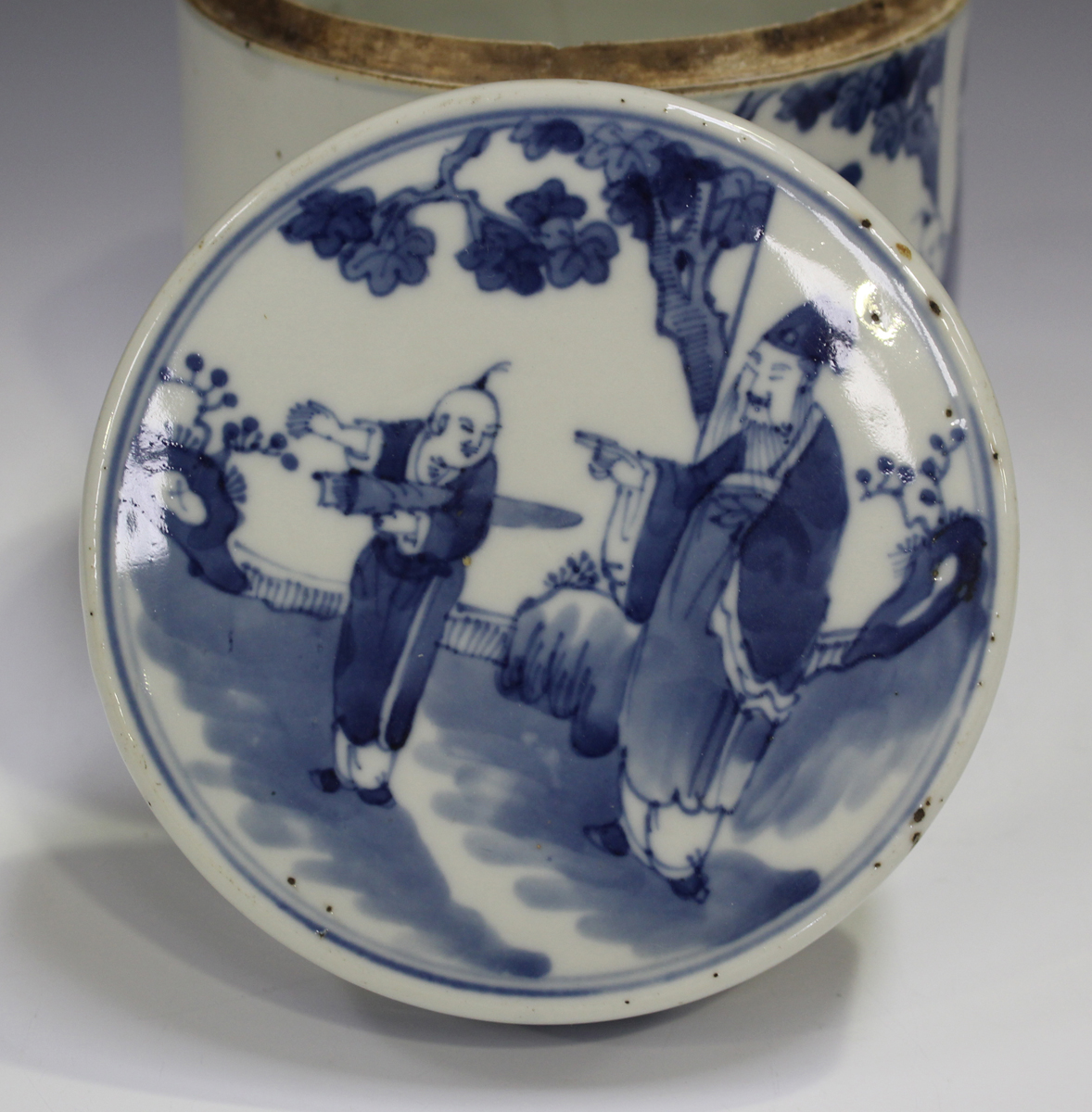 A Chinese blue and white export porcelain ginger jar, Kangxi period, painted with prunus, height - Image 10 of 22