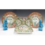 Two Chinese Canton famille rose porcelain rectangular dessert dishes, mid-19th century, each painted