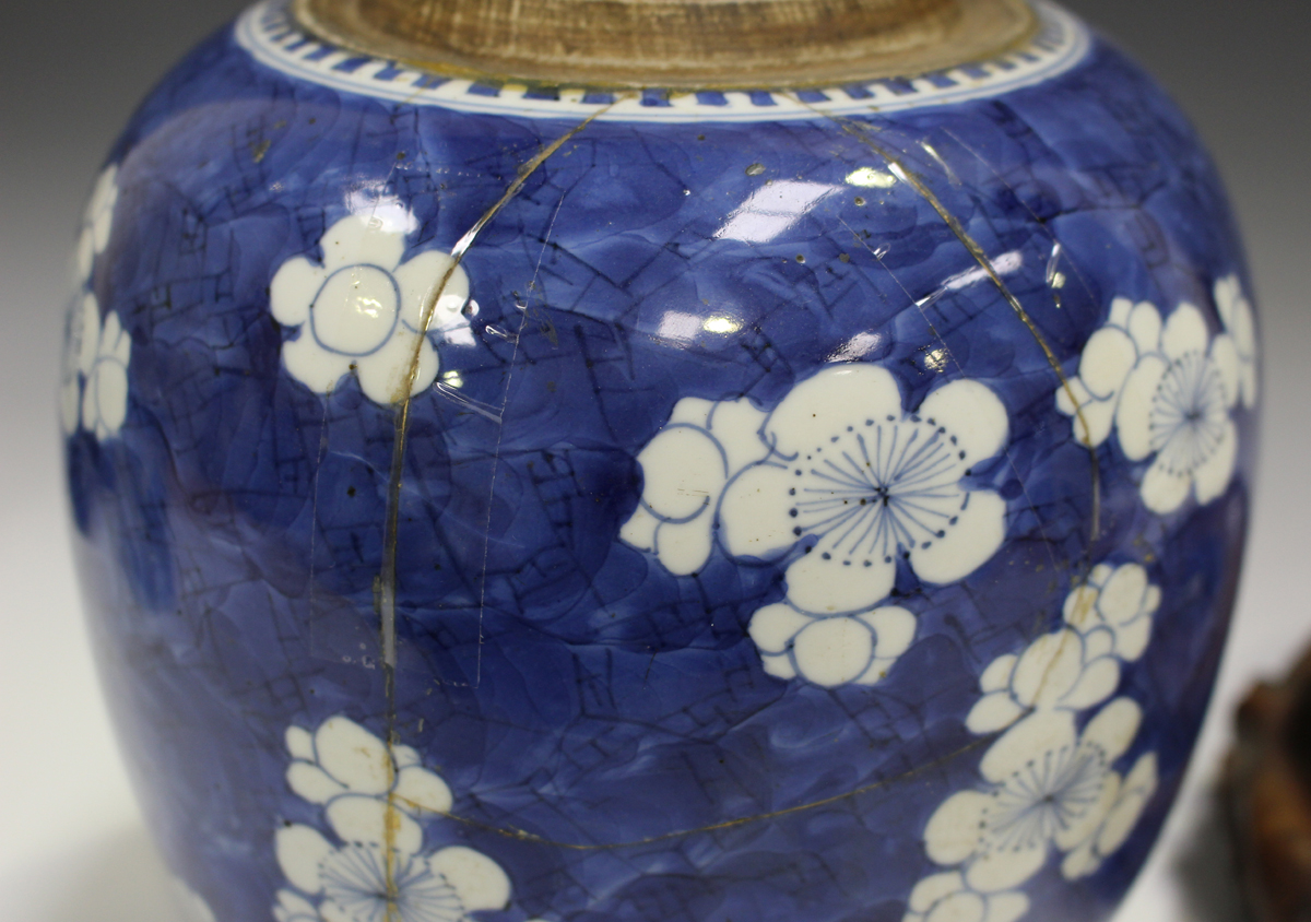 A Chinese blue and white export porcelain ginger jar, Kangxi period, painted with prunus, height - Image 17 of 22