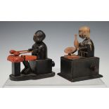 Two Japanese Kobe carved and painted wood automaton toys, early 20th century, one modelled as a