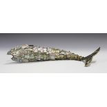A Chinese abalone and mother-of-pearl mounted articulated model of a fish, late Qing dynasty, length