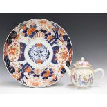 A Chinese famille rose export porcelain teapot and cover, Qianlong period, the globular body painted