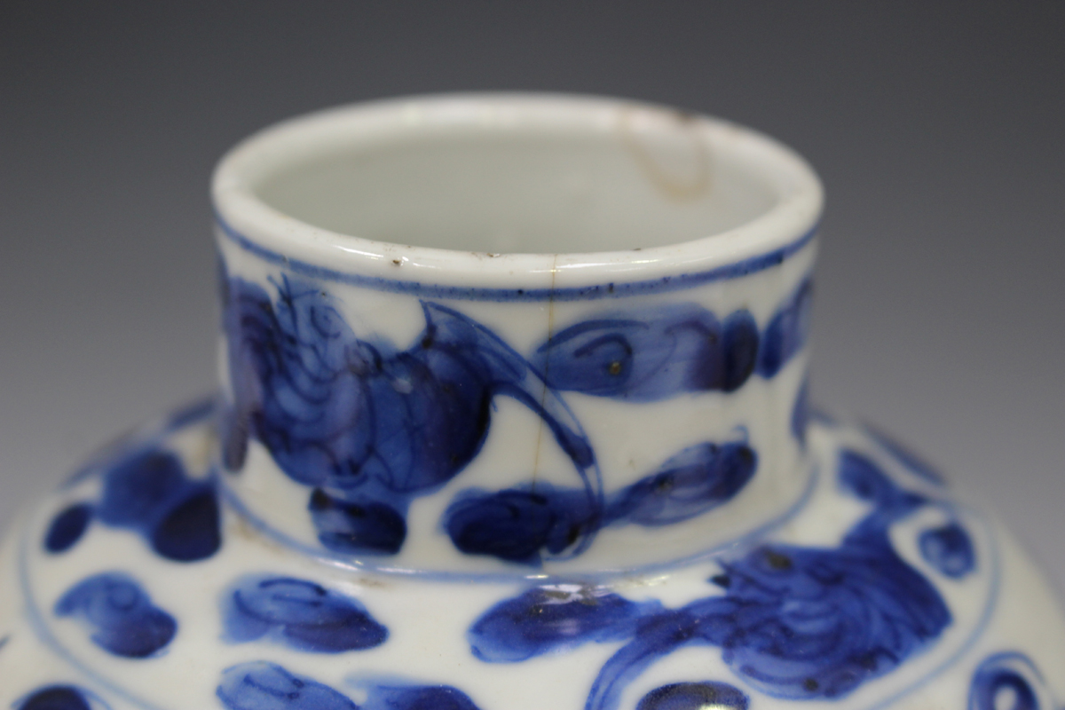 A Chinese blue and white porcelain baluster vase, mark of Kangxi but late 19th century, painted with - Image 16 of 22