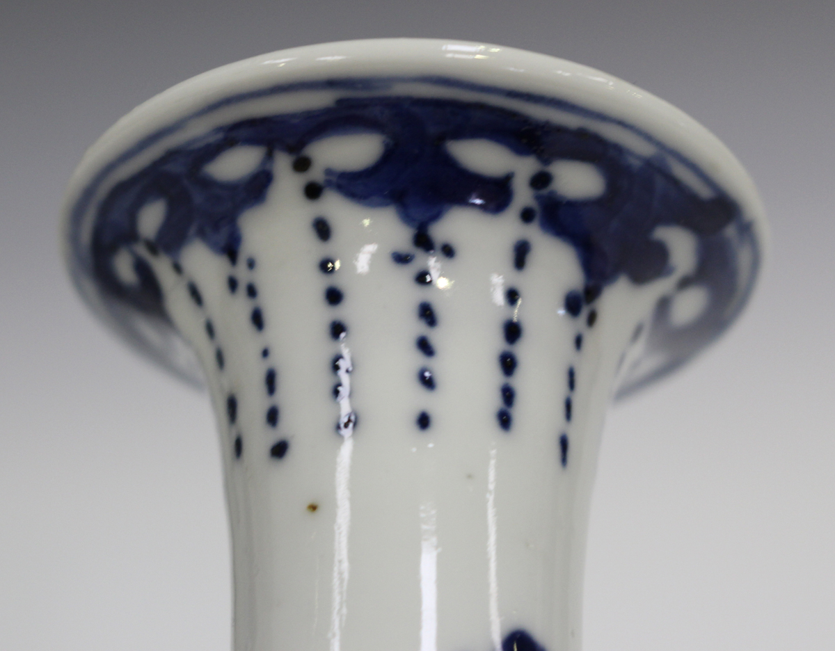 A pair of Chinese blue and white porcelain bottle vases, late 19th century, each ovoid body and - Image 5 of 13
