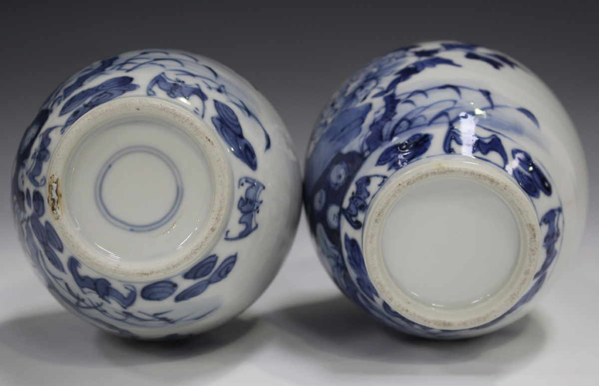 A pair of Chinese blue and white porcelain bottle vases, late 19th century, each ovoid body and - Image 9 of 13