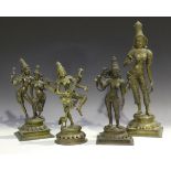 A group of four South Indian bronze figures, 20th century, comprising three figures of Parvati and a