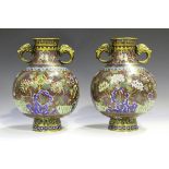 A pair of Chinese cloisonné vases, early 19th century, each globular body and short flared neck