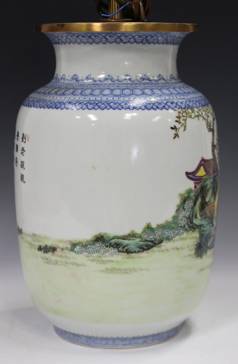 A Chinese famille rose porcelain vase, mark of Qianlong but probably Republic period, the swollen - Image 8 of 11