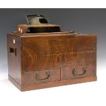 A Japanese elm rectangular hibachi, early 20th century, fitted with two drawers and compartments,