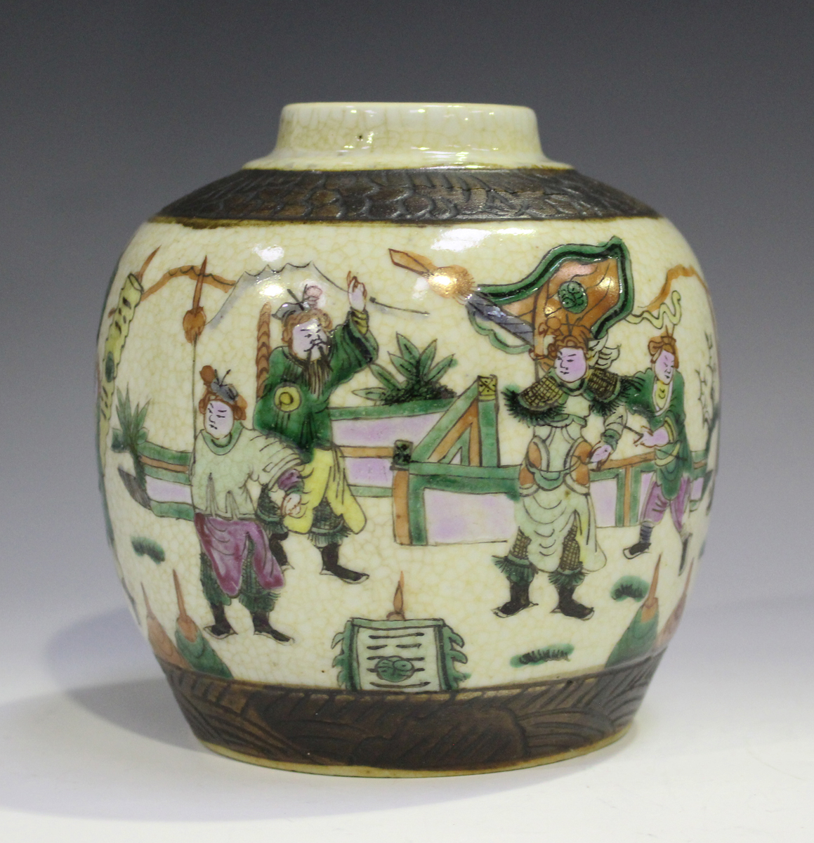 A Chinese famille verte porcelain ginger jar, late Qing dynasty, painted with birds, peonies, - Image 5 of 14