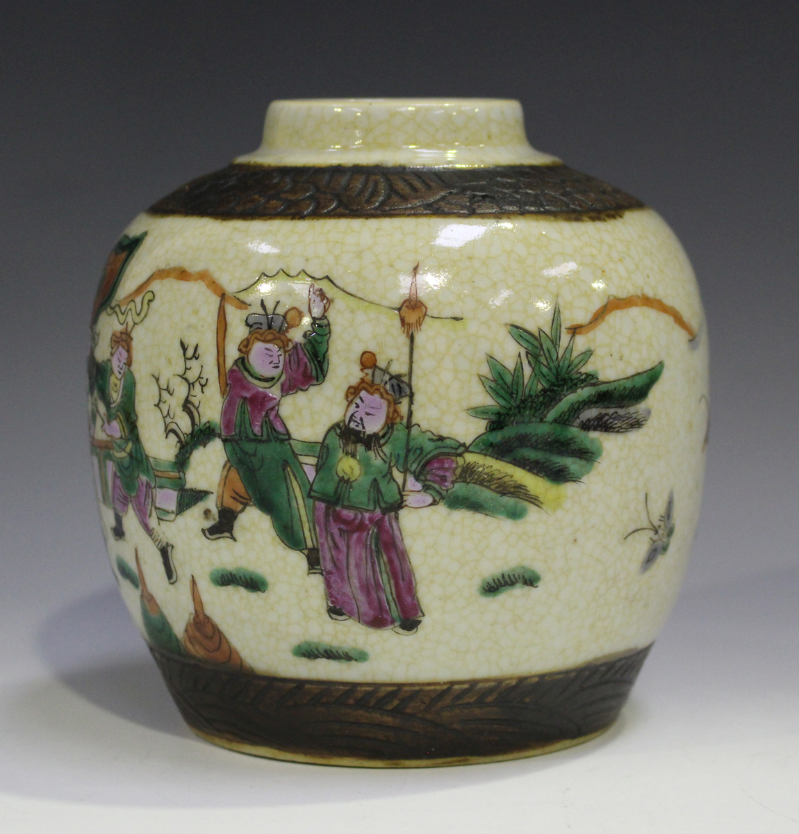 A Chinese famille verte porcelain ginger jar, late Qing dynasty, painted with birds, peonies, - Image 4 of 14