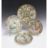 Two Chinese Canton famille rose plates, mid to late 19th century, each painted with a figural