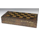A Chinese Canton export lacquer folding games board, mid-19th century, the chess board exterior with