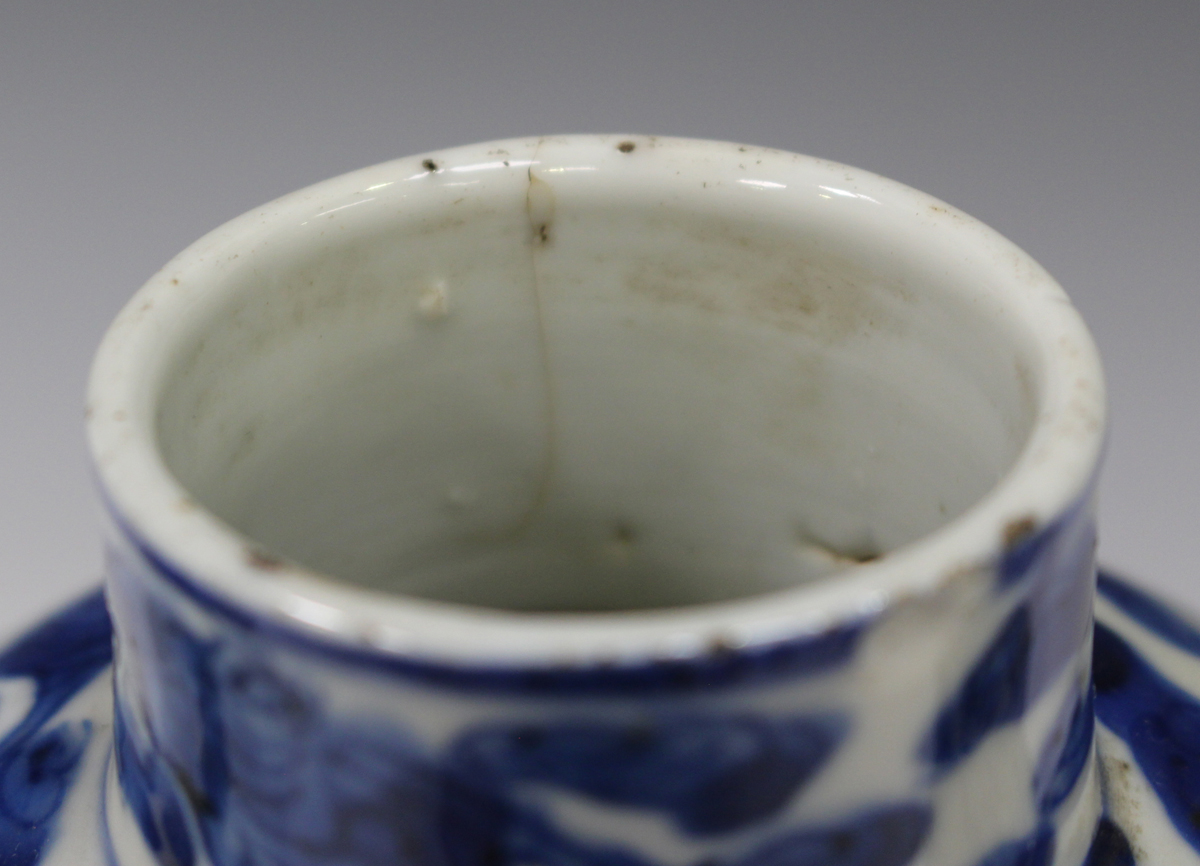 A Chinese blue and white porcelain baluster vase, mark of Kangxi but late 19th century, painted with - Image 14 of 22