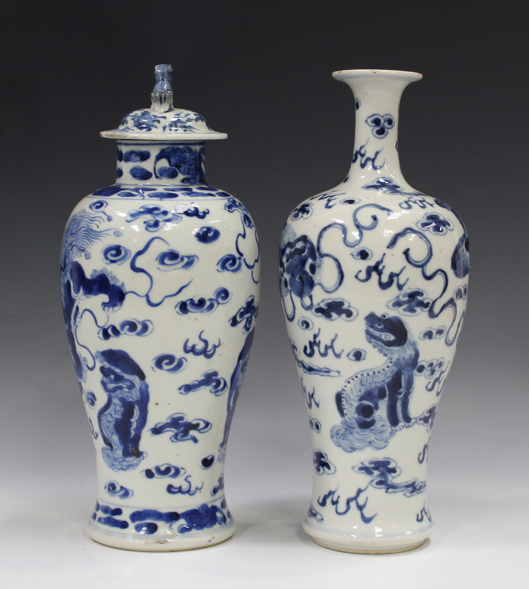 A Chinese blue and white porcelain baluster vase, mark of Kangxi but late 19th century, painted with - Image 21 of 22