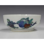A Chinese doucai porcelain small circular dish, mark of Yongzheng but 20th century, painted to the
