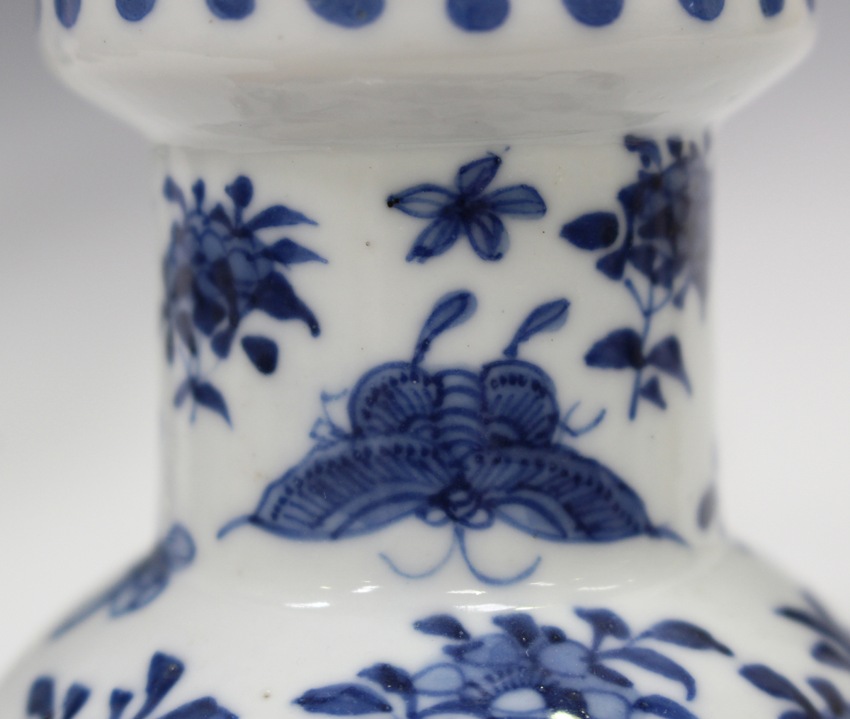 A Chinese blue and white porcelain baluster vase, mark of Kangxi but late 19th century, painted with - Image 8 of 22