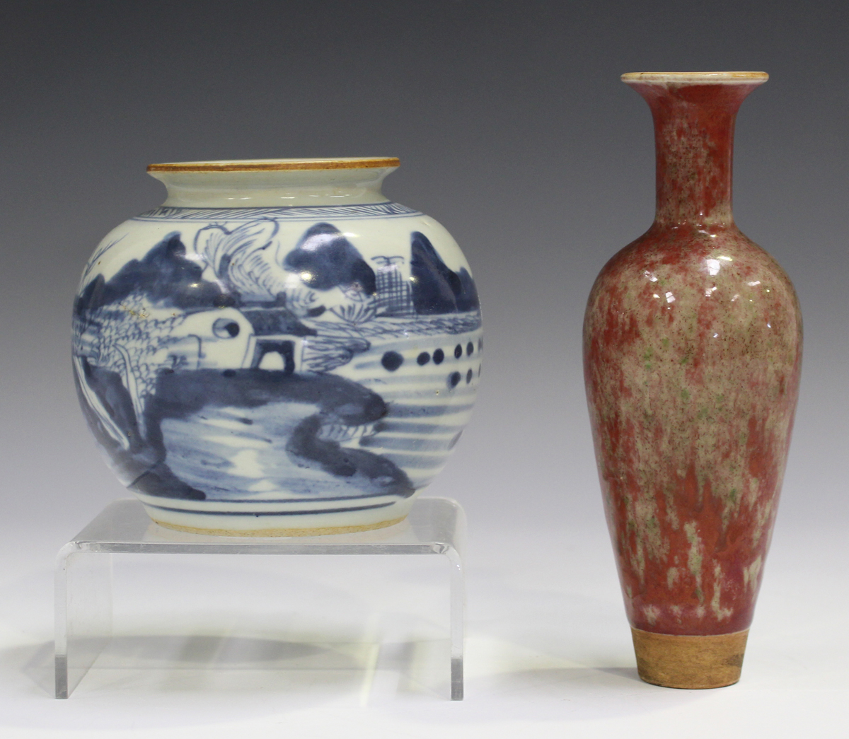 A Chinese peach bloom glazed amphora shaped vase (liuyeping), Kangxi style but late Qing/Republic