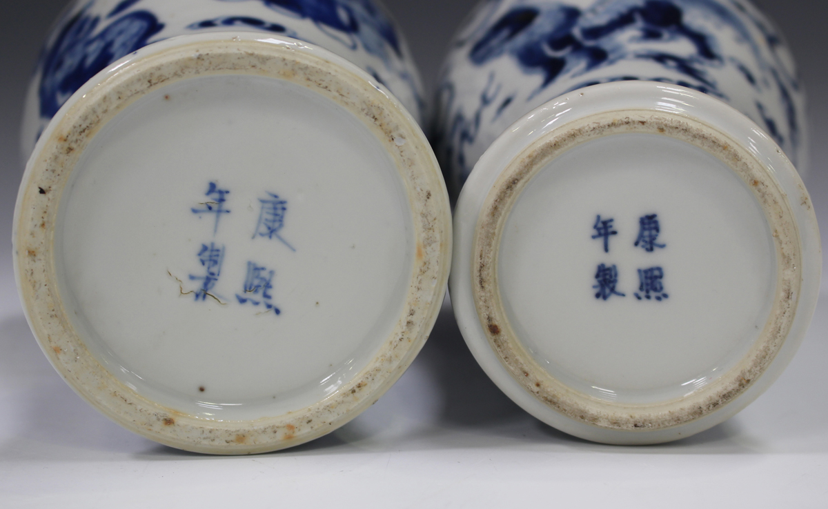 A Chinese blue and white porcelain baluster vase, mark of Kangxi but late 19th century, painted with - Image 18 of 22