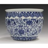 A Chinese blue and white porcelain jardinière, Qianlong style but probably 20th century, the body