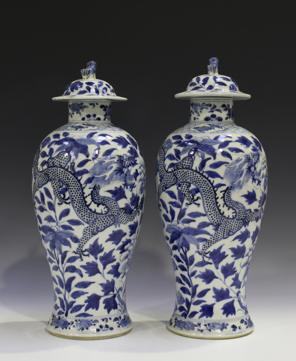 A pair of Chinese blue and white porcelain vases and covers, mark of Kangxi but late 19th century, - Image 16 of 18