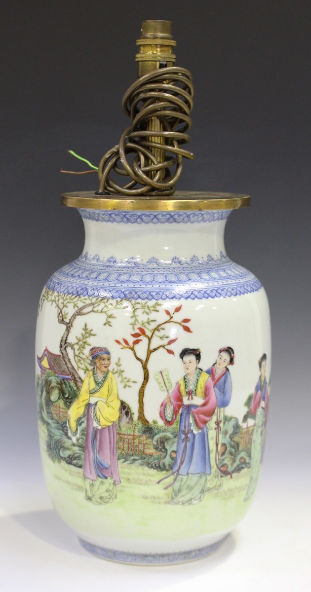 A Chinese famille rose porcelain vase, mark of Qianlong but probably Republic period, the swollen