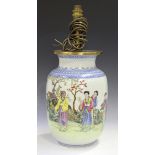 A Chinese famille rose porcelain vase, mark of Qianlong but probably Republic period, the swollen