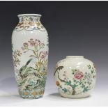 A Chinese famille rose porcelain ginger jar, late 19th century, painted with a magpie and blossoming