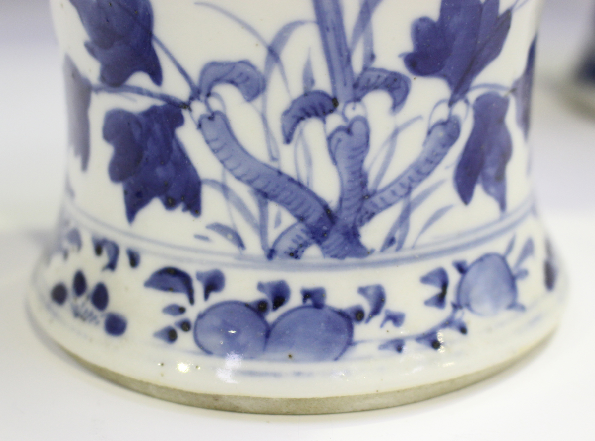 A pair of Chinese blue and white porcelain vases and covers, mark of Kangxi but late 19th century, - Image 7 of 18