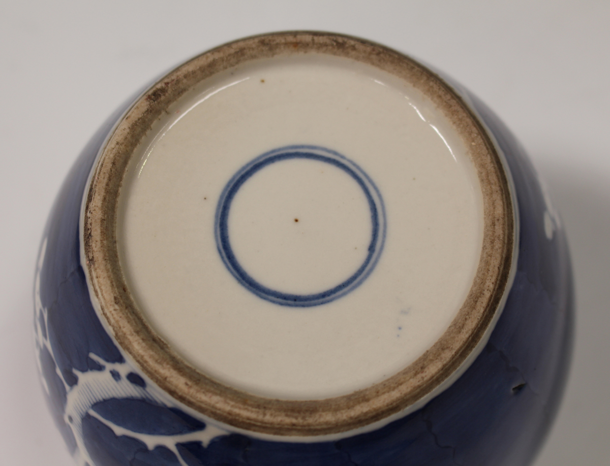 A Chinese blue and white porcelain ginger jar, mark of Kangxi but late 19th century, painted with - Image 11 of 15