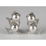 A pair of Danish .830 silver earclips, each designed as two exotic fish, by Carl Ove Frydensberg,
