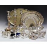 A collection of 19th century Sheffield plate, including a pair of candlesticks, height 26cm, a