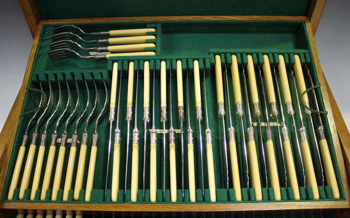 An Edwardian canteen of plated Old English pattern cutlery by Alexander Clark Co Ltd, comprising - Image 3 of 5